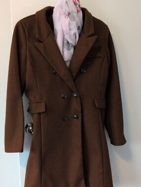 Shein Classic Double-Breasted Brown  Coat